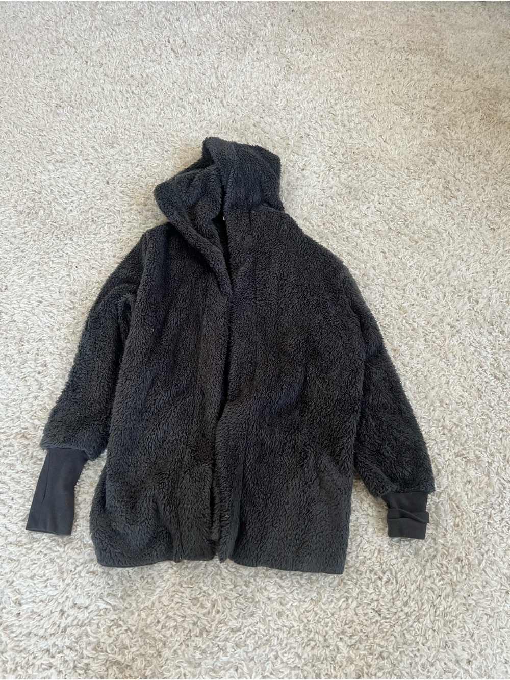 Simple Black Fuzzy Hooded Jacket